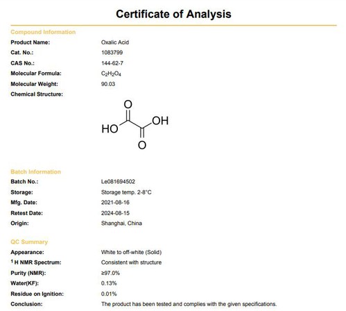 Oxalic acid COA | Shaanxi BLOOM Tech Co., Lt Oxalic acid COA | Shaanxi BLOOM Tech Co., Lt
